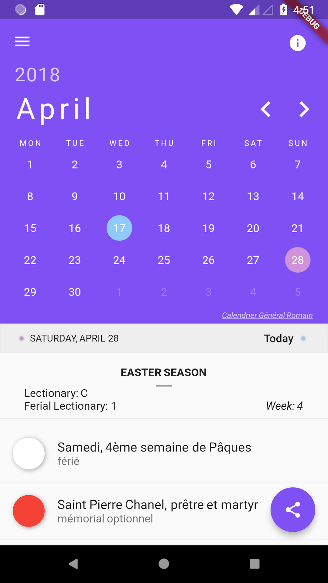 Catholic Liturgical Calendar screenshot