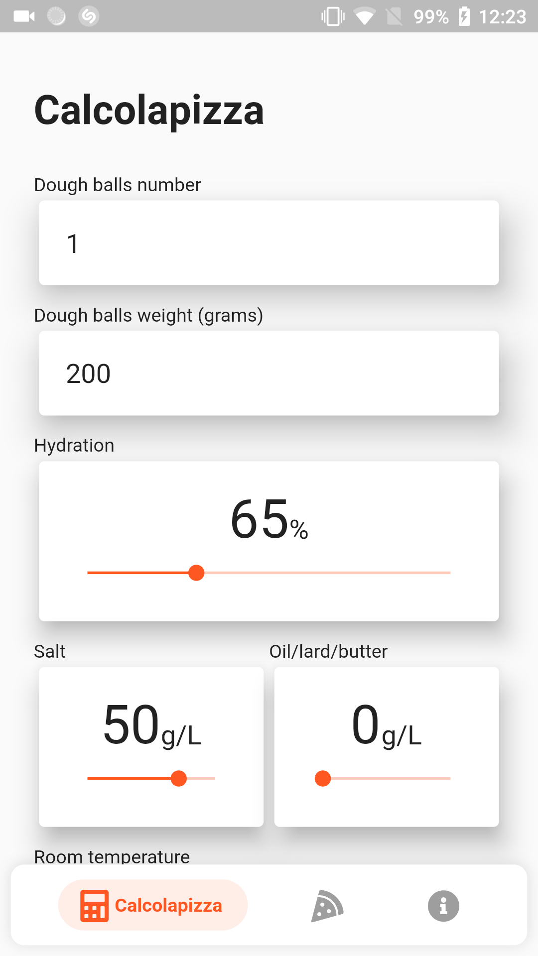 Calcolapizza screenshot