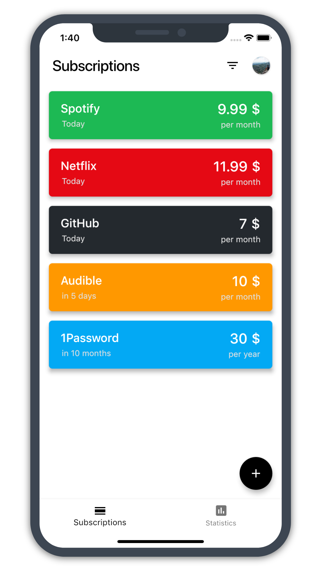 Billey • Subscriptions Manager screenshot