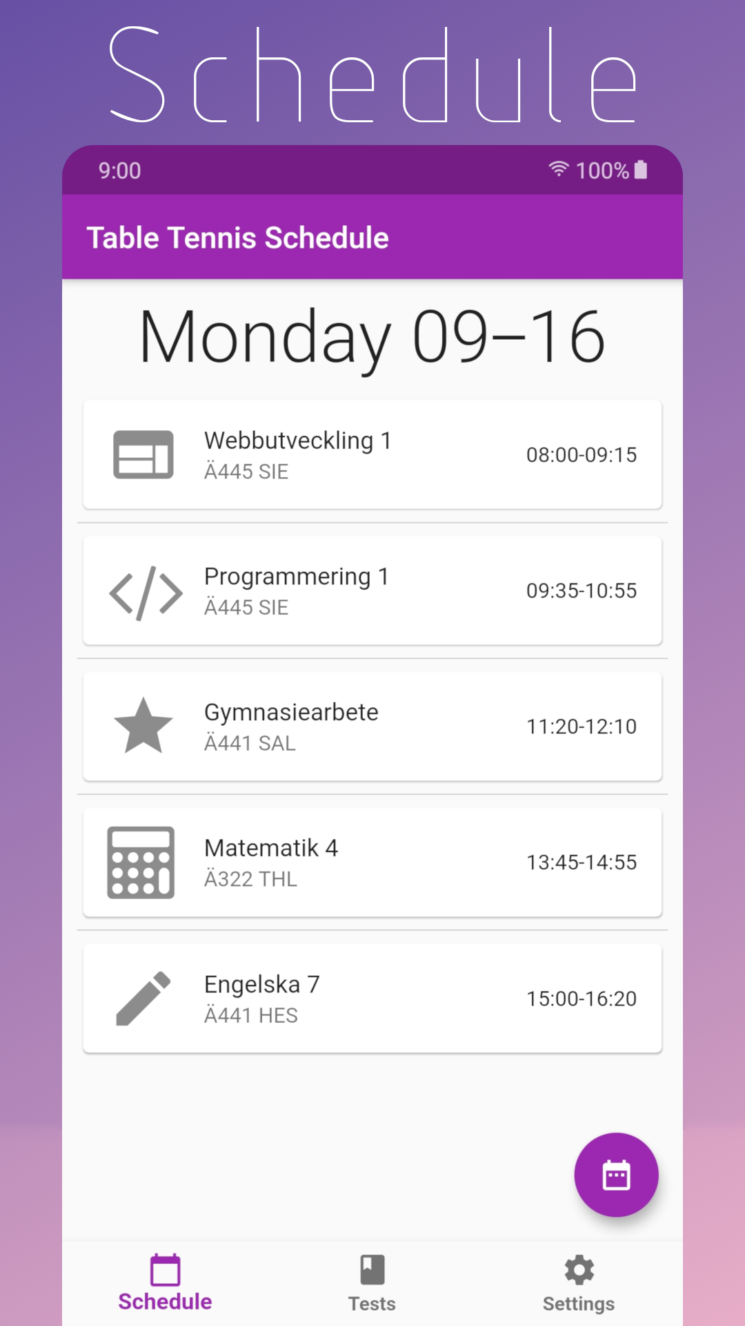 TT Schedule screenshot