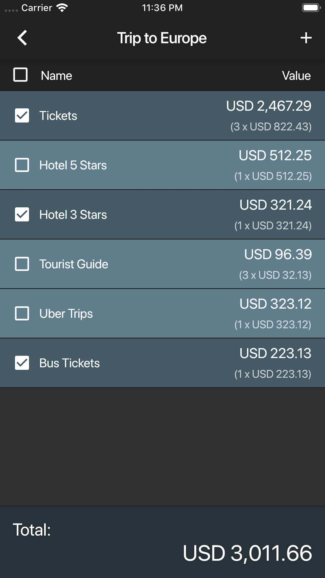 Budgeting screenshot